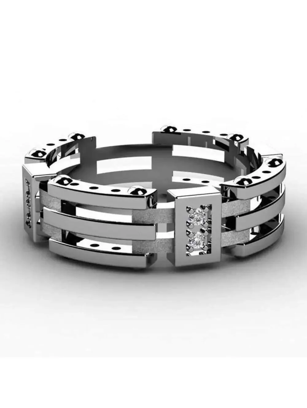 Interlocking band RING with accents - Silver - CZs- size 8